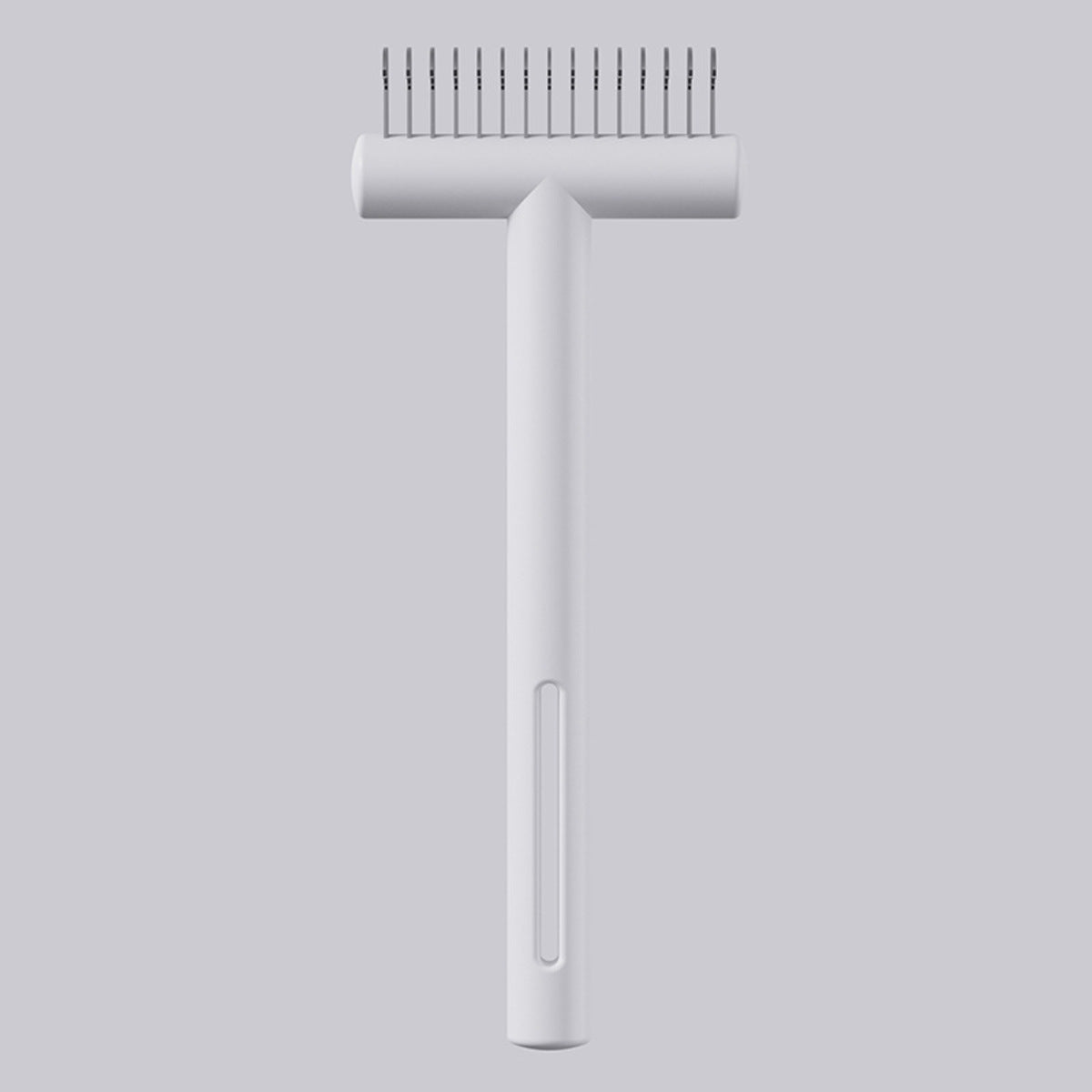 Safe-Edge Undercoat Rake in White, side view showing rounded safety-edge teeth